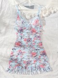 Sexy Erotic Pajamas Fashionable Printed Strap Nightdress