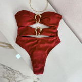 Women's Solid Color Strapless One-Piece Swimsuit