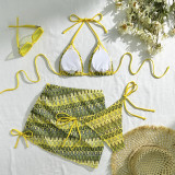 Embroidered Gradient Sexy Three-Piece Bikini Swimsuit