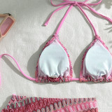 Embroidered Gradient Sexy Three-Piece Bikini Swimsuit