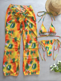 Printed Two Pieces Sexy Bikini Long Pants Three-Piece Women's Swimsuit