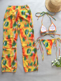 Printed Two Pieces Sexy Bikini Long Pants Three-Piece Women's Swimsuit