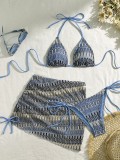 Embroidered Gradient Sexy Three-Piece Bikini Swimsuit