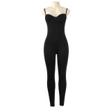 Summer Solid Color Sexy Strap Slim Tight Fitting Jumpsuit