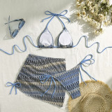 Embroidered Gradient Sexy Three-Piece Bikini Swimsuit