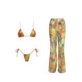 Printed Two Pieces Sexy Bikini Long Pants Three-Piece Women's Swimsuit