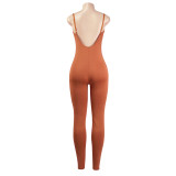 Summer Solid Color Sexy Strap Slim Tight Fitting Jumpsuit