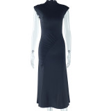 Women's Solid Color Round Neck Sleeveless Casual Chic Irregular Dress