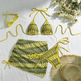 Embroidered Gradient Sexy Three-Piece Bikini Swimsuit