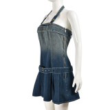 Strapless Belt Gradient Women Sexy Fashion Denim Dress