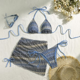 Embroidered Gradient Sexy Three-Piece Bikini Swimsuit