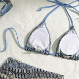 Embroidered Gradient Sexy Three-Piece Bikini Swimsuit