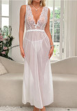 Sexy Lingerie Women's Deep V Split Lace Patchwork Strap Long Nightdress Set