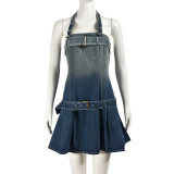 Strapless Belt Gradient Women Sexy Fashion Denim Dress