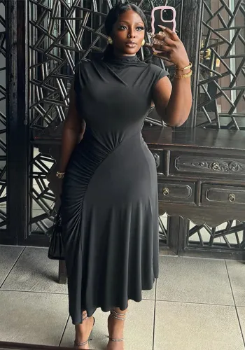 Women's Solid Color Round Neck Sleeveless Casual Chic Irregular Dress