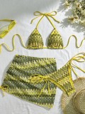 Embroidered Gradient Sexy Three-Piece Bikini Swimsuit