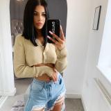 Solid Color Sexy Women's Cardigan Sweater Crop Long-Sleeved Knitting Shirt Tops For Women