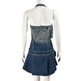 Strapless Belt Gradient Women Sexy Fashion Denim Dress