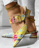 Women Multi-Color Chunky Heel Flower High Heels