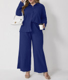 Plus Size Women Casual Loose Pleated Shirt And Pants Two-piece Set