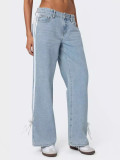 Women Loose Stripe Denim Wide-leg Pants