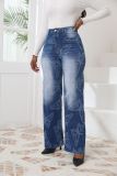 Plus Size Women Autumn and Winter Jacquard Denim Pants