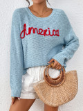 Women Knitting Round Neck Letter Long Sleeve Sweater