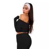 Women Off Shoulder Top Bell Bottom Pants Solid Pants Two-Piece Set