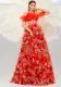 Women Sleeveless Off Shoulder Printed Mesh Formal Party Maxi Evening Dress