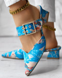 Women Multi-Color Chunky Heel Flower High Heels