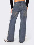 Women Loose Stripe Denim Wide-leg Pants