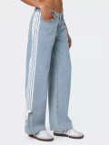 Women Loose Stripe Denim Wide-leg Pants