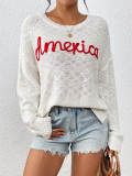 Women Knitting Round Neck Letter Long Sleeve Sweater