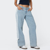 Women Loose Stripe Denim Wide-leg Pants