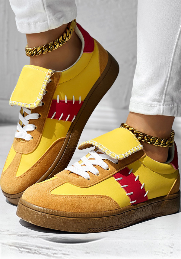 Women Two-Color Patchwork Tongue Round Toe Sneakers