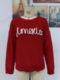 Women Knitting Round Neck Letter Long Sleeve Sweater