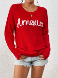 Women Knitting Round Neck Letter Long Sleeve Sweater