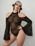 Plus Size Women See-Through Spider Web Pattern Hollow Bodysuit Sexy Lingerie