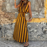 Women Striped Print Sleeveless Dress