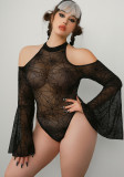 Plus Size Women See-Through Spider Web Pattern Hollow Bodysuit Sexy Lingerie