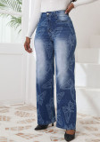 Plus Size Women Autumn and Winter Jacquard Denim Pants