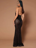 Women Sexy Backless See-Through Evening Dress