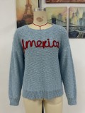 Women Knitting Round Neck Letter Long Sleeve Sweater