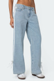 Women Loose Stripe Denim Wide-leg Pants