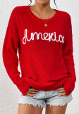 Women Knitting Round Neck Letter Long Sleeve Sweater