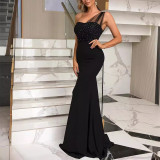 Women Sleeveless Mesh Formal Party Maxi Evening Dress