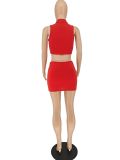 Women Solid Sleeveless Top and Zipper Skirt Two-Piece Set