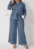 Plus Size Women Casual Loose Pleated Shirt And Pants Two-piece Set