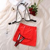 Contrast Color Erotic Sexy Three-Piece Lingerie Temptation Plaid Short Skirt Set