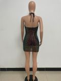 Women's Luxury Low Back Halter Neck Sequin Bodycon Dress